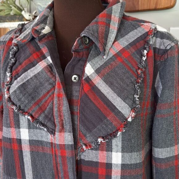 Cabi tavern plaid flannel button up shirt jacket womens size medium black gray r - Picture 2 of 11